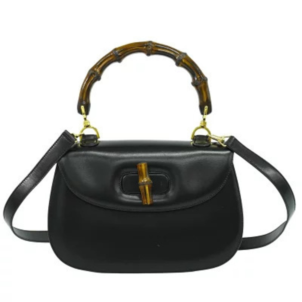 Gucci Bamboo Leather 2Way Shoulder Bag Black
